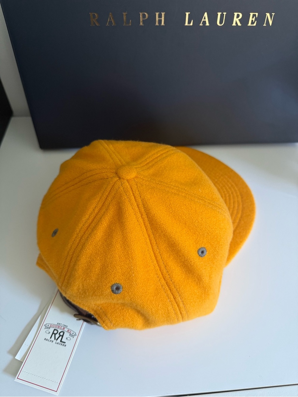 RRL Ralph Lauren Wool Blend Leather Strap Cap Hat Gold One Size OS NWT Heritage - Picture 3 of 17